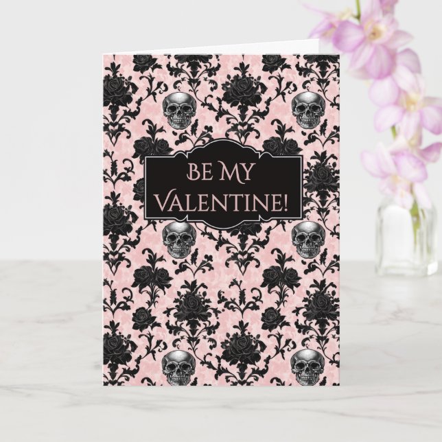 Pink and Black Goth Skulls and Roses Card (Orchid)