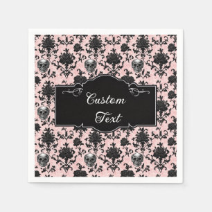 Pink and Black Goth Skulls and Roses Napkins