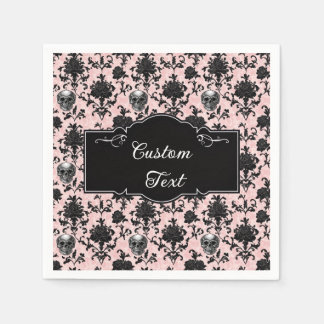Pink and Black Goth Skulls and Roses  Napkins