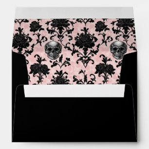 Pink and Black Goth Skulls and Roses Personalize Envelope
