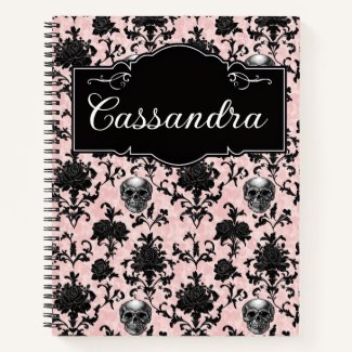 Pink and Black Goth Skulls and Roses Personalized