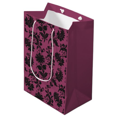 Pink and Black Gothic Flowers Pattern Halloween Medium Gift Bag