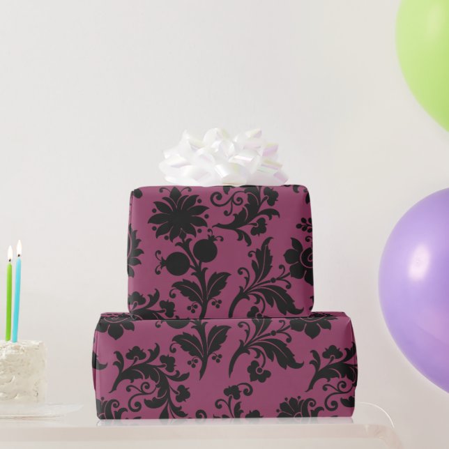 Pink and Black Gothic Flowers Pattern Halloween Wrapping Paper (Party Gifts)