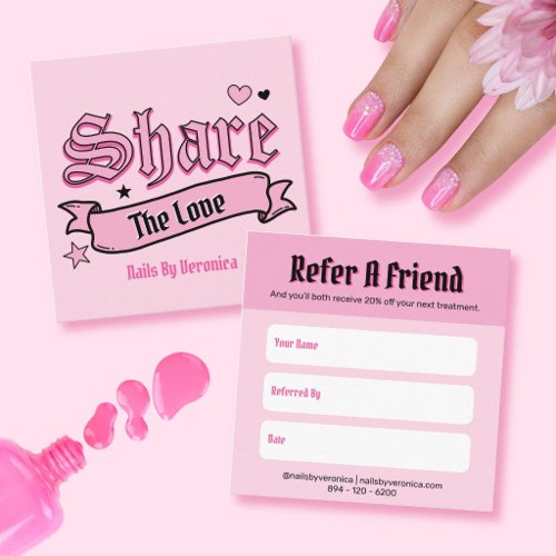 Pink and Black Gothic Nail Salon Referral Card