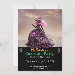 Pink and Black Gothic Woman Black Halloween Invitation