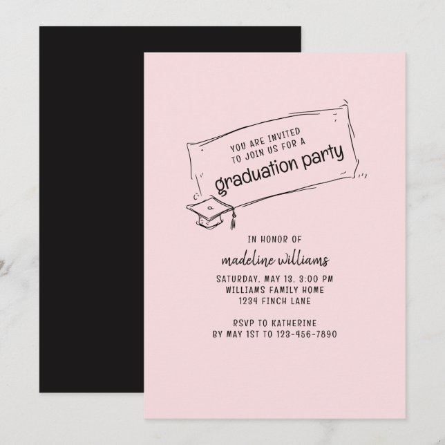 Pink and Black Graduation Party Invitation (Front/Back)