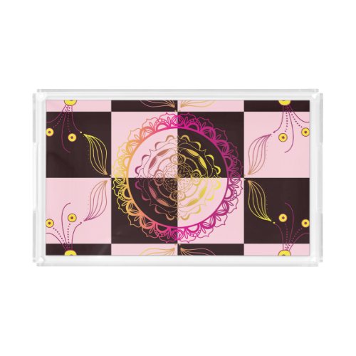 Pink and Black Graphic Art Mystic Checkerboard Acrylic Tray