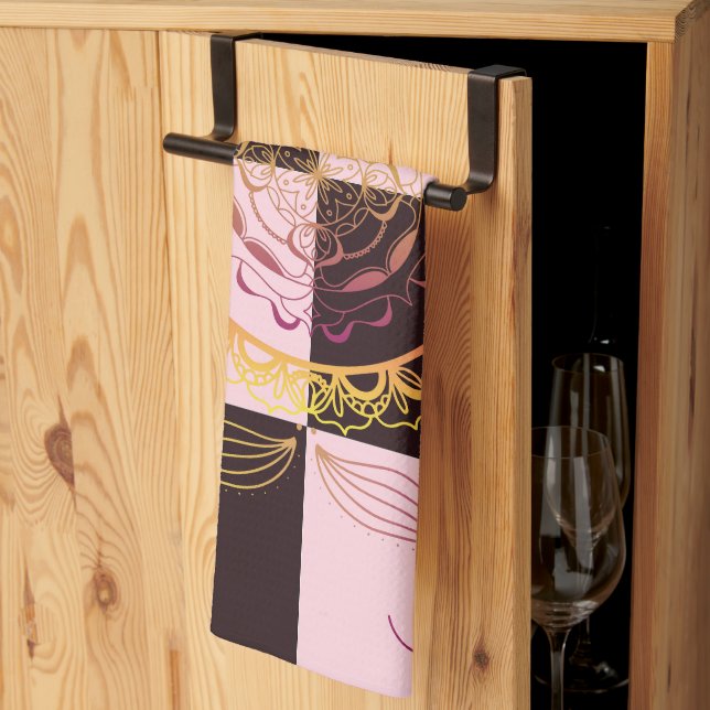 Pink and Black Graphic Art, Mystic Checkerboard Kitchen Towel (Thirds Fold)