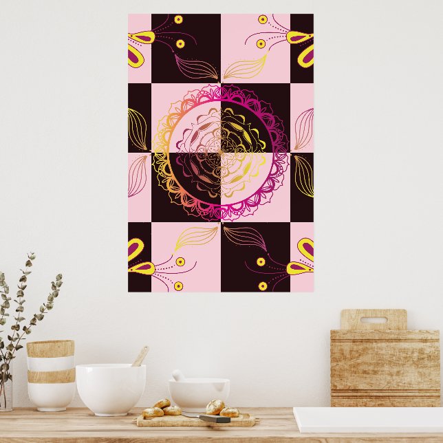 Pink and Black Graphic Art, Mystic Checkerboard Poster (Kitchen)