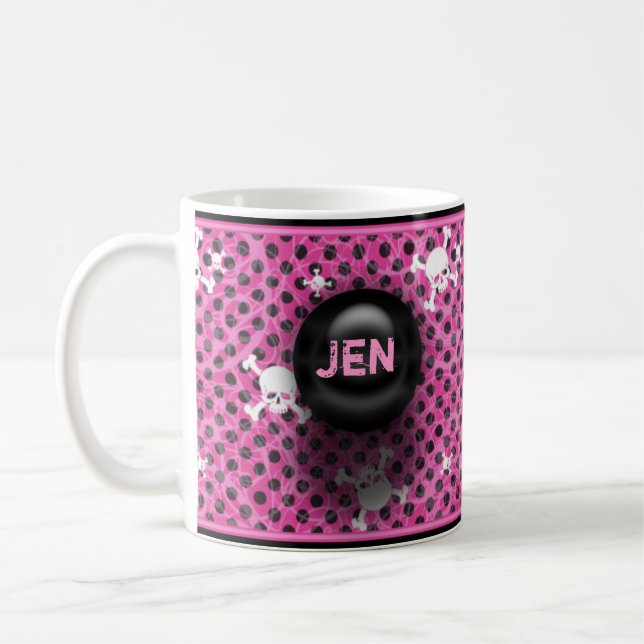 Pink And Black Grunge Custom Name Mug (Left)