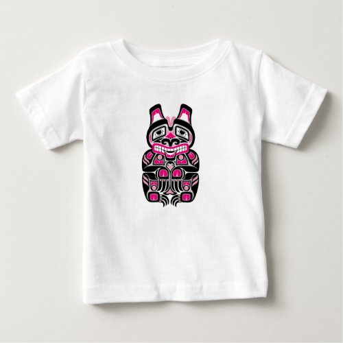 Pink and Black Haida Spirit Bear on Black Baby T-Shirt