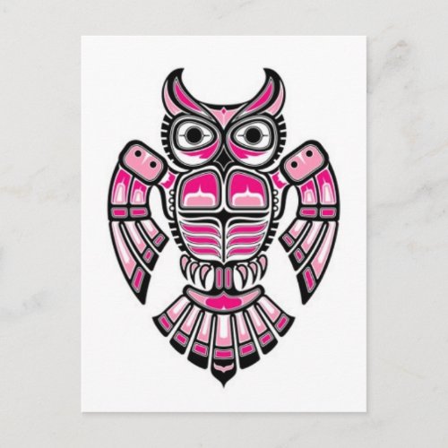 Pink and Black Haida Spirit Owl Postcard