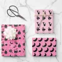 Pink and Black Halloween assorted Wrapping Paper Sheets