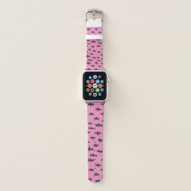 Pink and Black Halloween Bats  Apple Watch Band (Front)