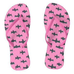 Pink and Black Halloween Bats  Flip Flops