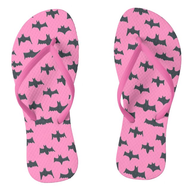 Pink and Black Halloween Bats  Flip Flops (Footbed)