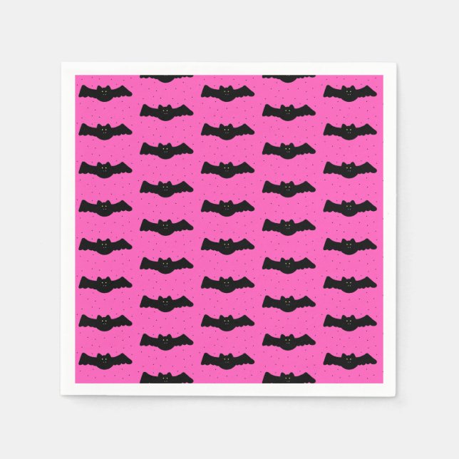 Pink and Black Halloween Bats Napkins (Front)