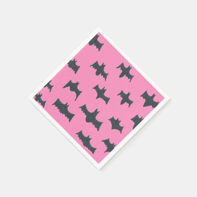 Pink and Black Halloween Bats Napkins (Corner)