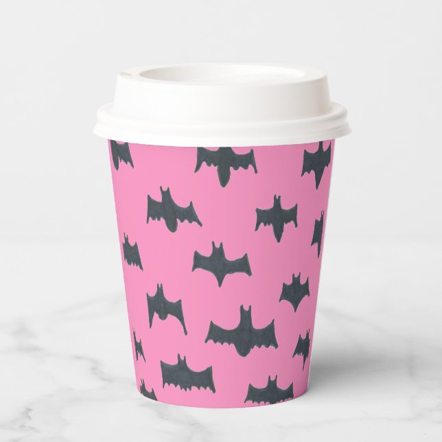 Pink and Black Halloween Bats  Paper Cups (Back)
