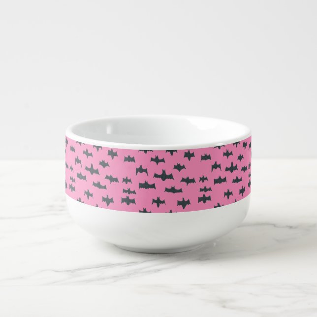 Pink and Black Halloween Bats  Soup Mug (Front)