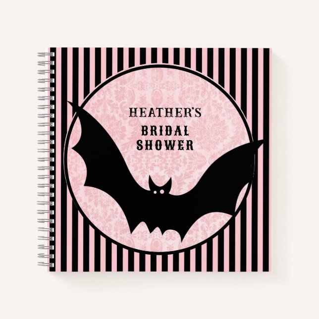 Pink and Black | Halloween Bridal Shower | Bat Notebook (Front)