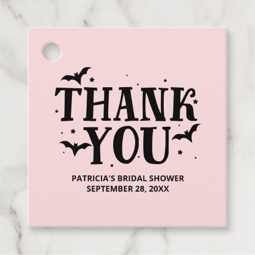 Pink And Black Halloween Bridal Shower Thank You Favor Tags