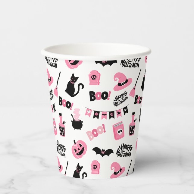 Pink and Black Halloween Paper Cups (Front)