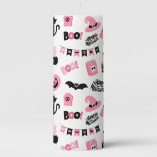 Pink and Black Halloween Pillar Candle