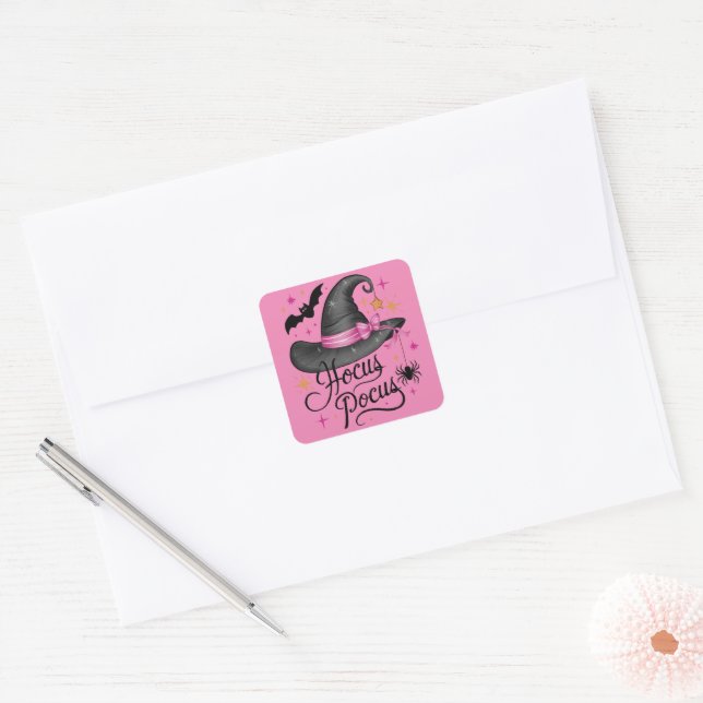 Pink and Black Halloween Witch Square Sticker (Envelope)