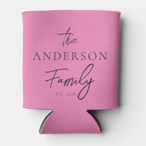 Pink and Black Hand Written Family Name Can Cooler
