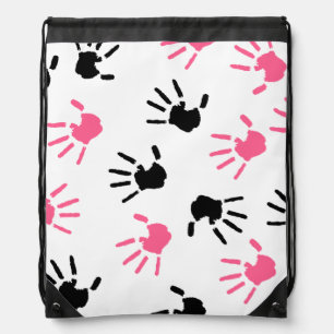 Pink and Black Handprints Drawstring Backpack
