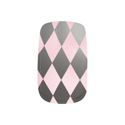 Pink and Black Harlequin Diamond Pattern  Minx Nail Art