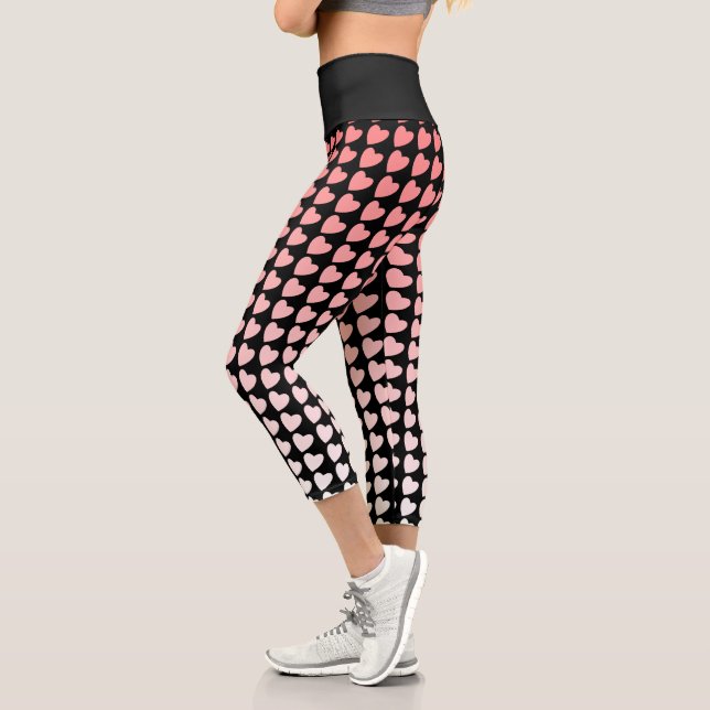 Pink and Black Heart Pattern Gradient Girly Capri Leggings (Left)