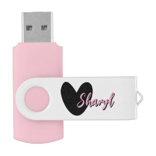 Pink and black heart personalized USB pen drive
