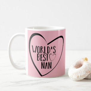 Pink And Black Heart - World's Best Nan - Grandma Coffee Mug
