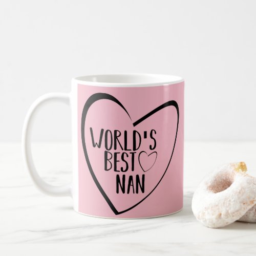 Pink And Black Heart _  Worlds Best Nan _ Grandma Coffee Mug