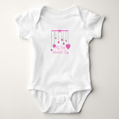 Pink and Black Hearts Banner 1st Valentines Day Baby Bodysuit