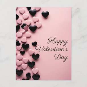 Pink and black hearts on pink ground Valentine's Postcard