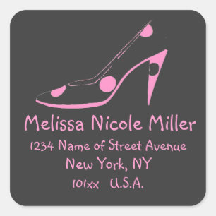 Pink and Black High Heel Shoe address label