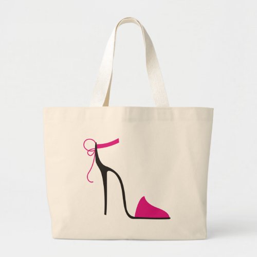 Pink and Black High Heel Shoe Strappy Large Tote Bag