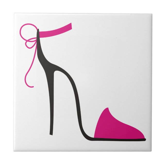 Pink and Black High Heel Shoe Strappy Tile (Front)