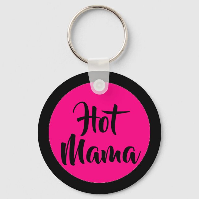 Pink and Black Hot Mama Keychain (Front)
