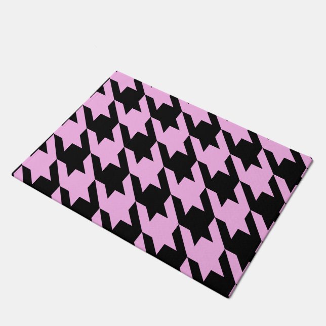 Pink and Black Houndstooth Doormat (Angled)