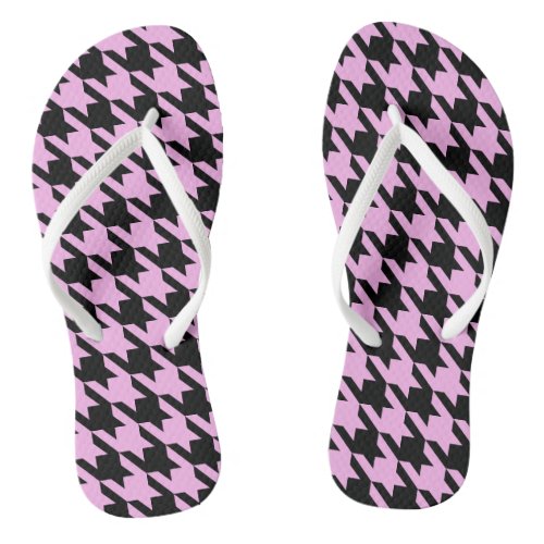 Pink and Black Houndstooth Flip Flops