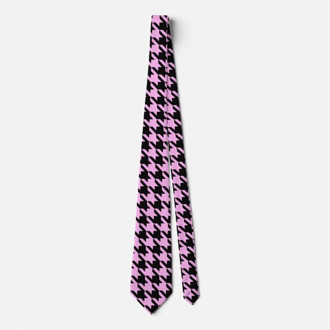 Pink and Black Houndstooth Neck Tie (Front)