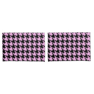 Pink and Black Houndstooth Pillow Case