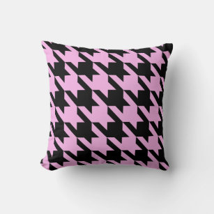 Pink and Black Houndstooth Throw Pillow