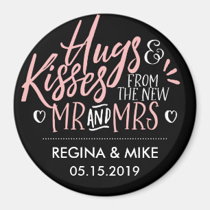 Pink and Black Hugs and Kisses From New Mr and Mrs Magnet