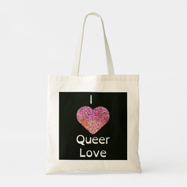 Pink and Black I Heart Queer Love Tote Bag (Back)