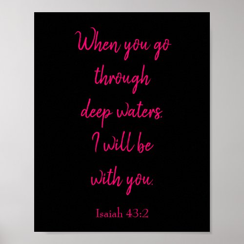 Pink and Black I will be with you Bible Quote Poster